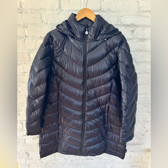 Calvin Klein XXL Packable Down Puffer Jacket Detachable Hood Navy Blue - Picture 1 of 6
